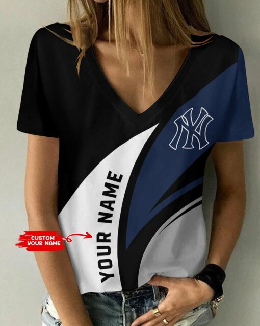 New York Yankees Personalized V-neck Women T-shirt BG717