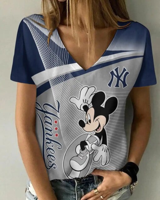 New York Yankees Summer V-neck Women T-shirt BG191