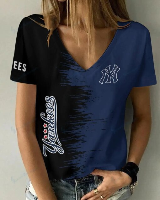 New York Yankees Summer V-neck Women T-shirt BG23