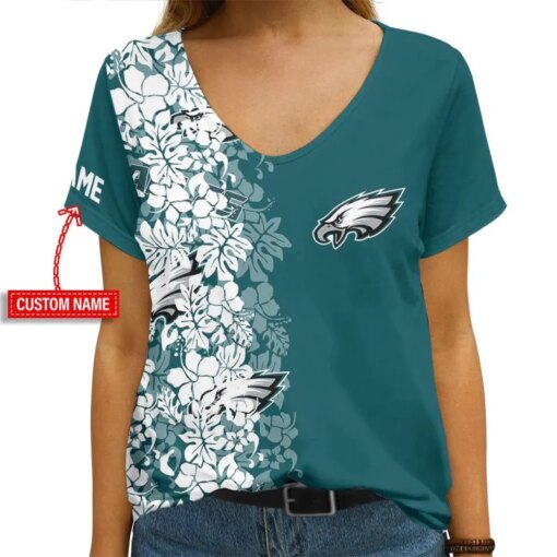 Philadelphia Eagles Personalized V-neck Women T-shirt