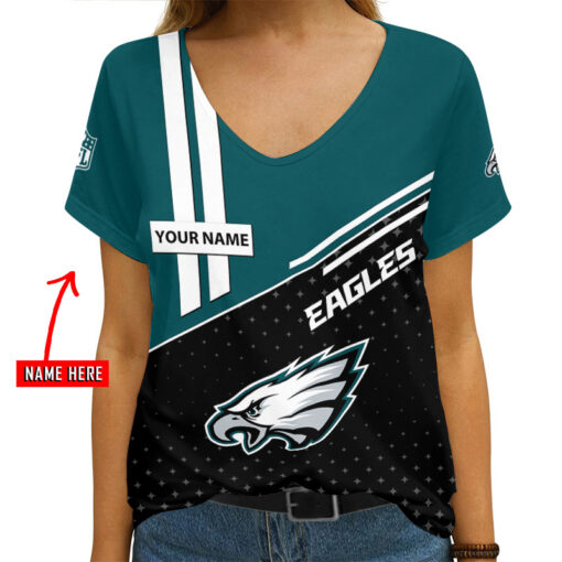 Philadelphia Eagles Personalized V-neck Women T-shirt AGC38