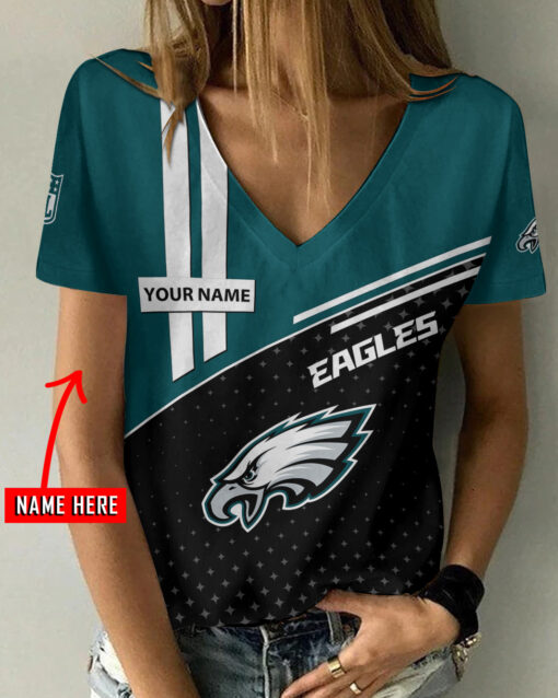 Philadelphia Eagles Personalized V-neck Women T-shirt AGC38