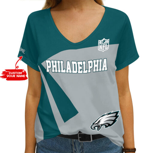 Philadelphia Eagles Personalized V-neck Women T-shirt AGC47