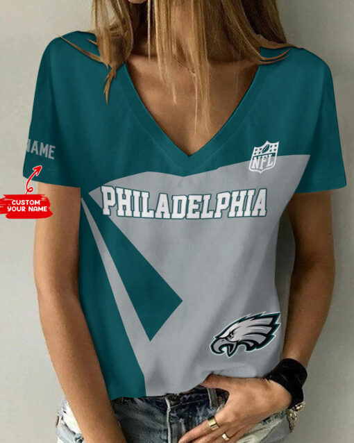 Philadelphia Eagles Personalized V-neck Women T-shirt AGC47