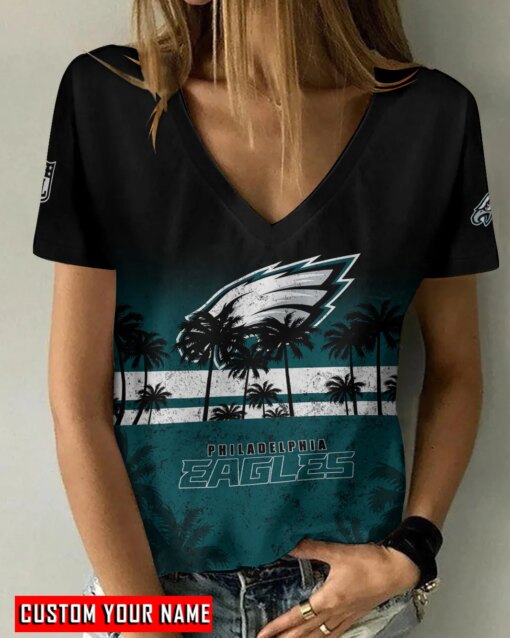 Philadelphia Eagles Personalized V-neck Women T-shirt AGC70