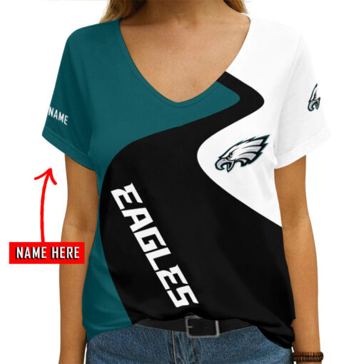 Philadelphia Eagles Personalized V-neck Women T-shirt AGC78