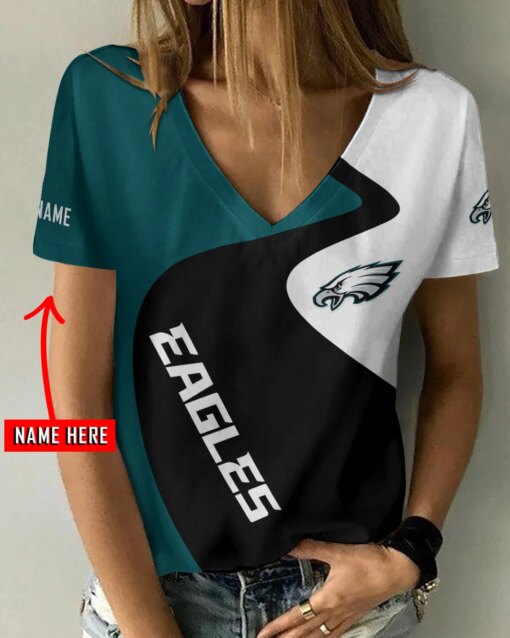 Philadelphia Eagles Personalized V-neck Women T-shirt AGC78