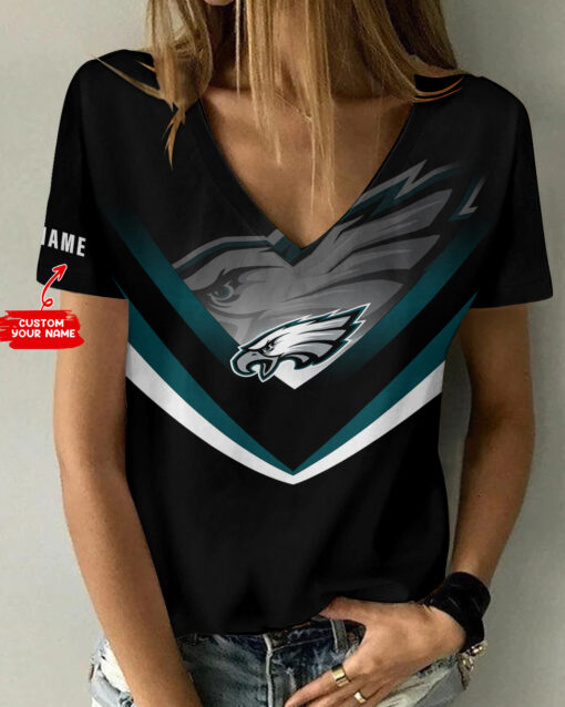 Philadelphia Eagles Personalized V-neck Women T-shirt AGC86