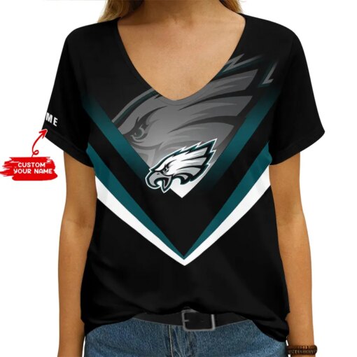 Philadelphia Eagles Personalized V-neck Women T-shirt AGC86