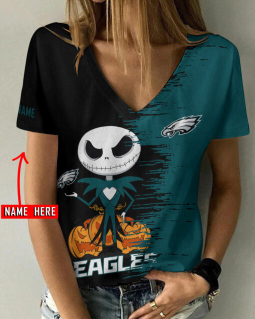 Philadelphia Eagles Personalized V-neck Women T-shirt AGCWTS119