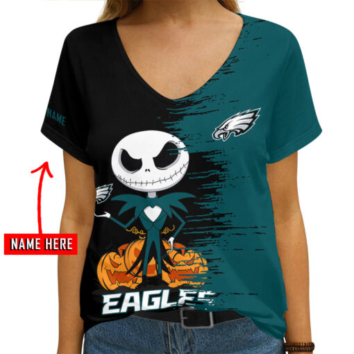 Philadelphia Eagles Personalized V-neck Women T-shirt AGCWTS119