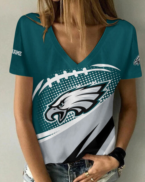 Philadelphia Eagles Personalized V-neck Women T-shirt AGCWTS130