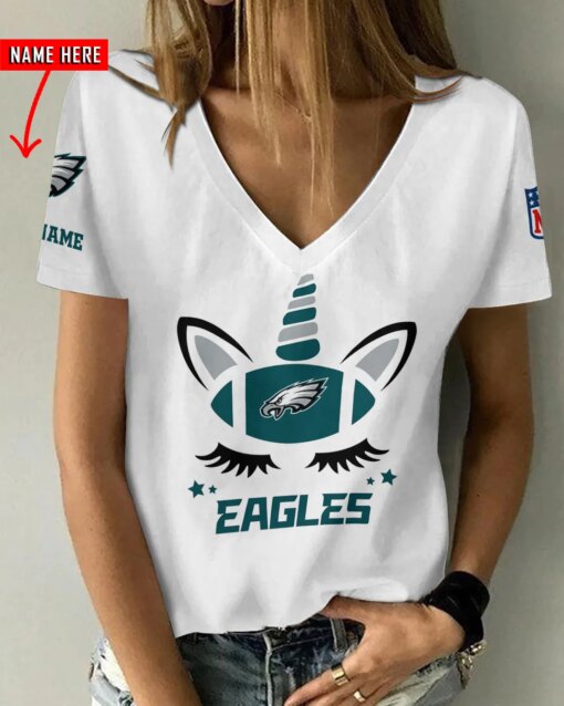 Philadelphia Eagles Personalized V-neck Women T-shirt AGCWTS230