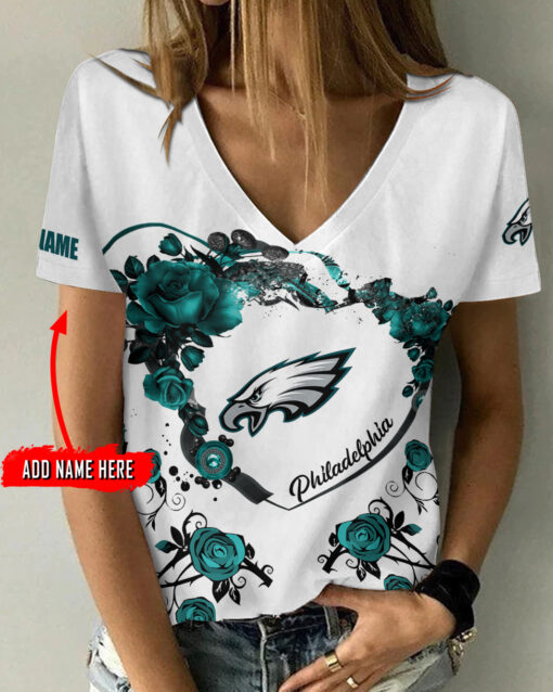 Philadelphia Eagles Personalized V-neck Women T-shirt AGCWTS234