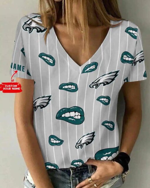 Philadelphia Eagles Personalized V-neck Women T-shirt BG853