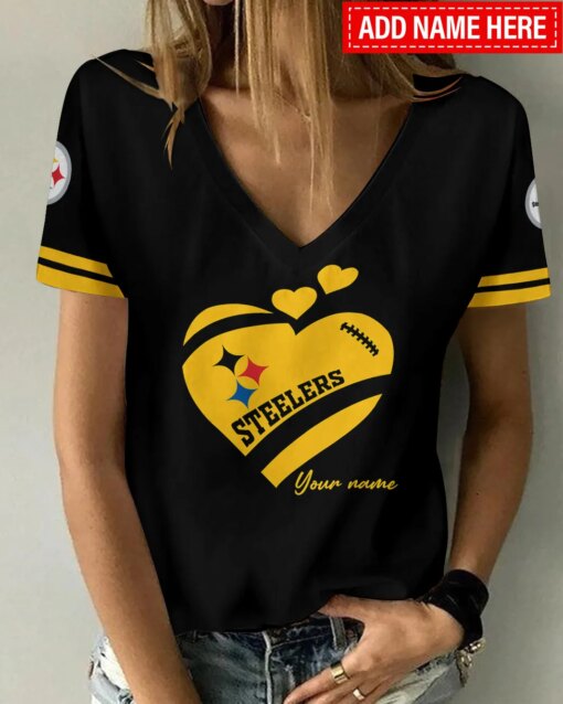 Pittsburgh Steelers Personalized Summer V-neck Women T-shirt BG338