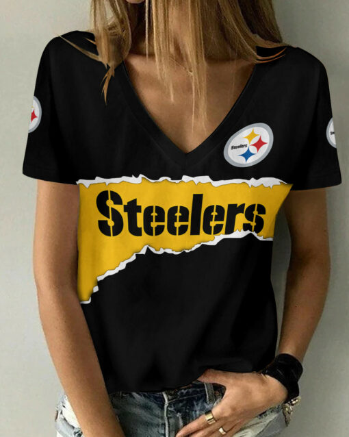 Pittsburgh Steelers Personalized Summer V-neck Women T-shirt BG377