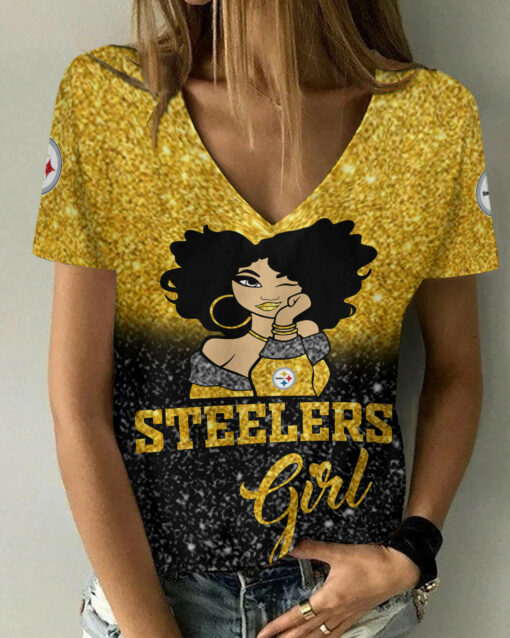 Pittsburgh Steelers Personalized Summer V-neck Women T-shirt BG43