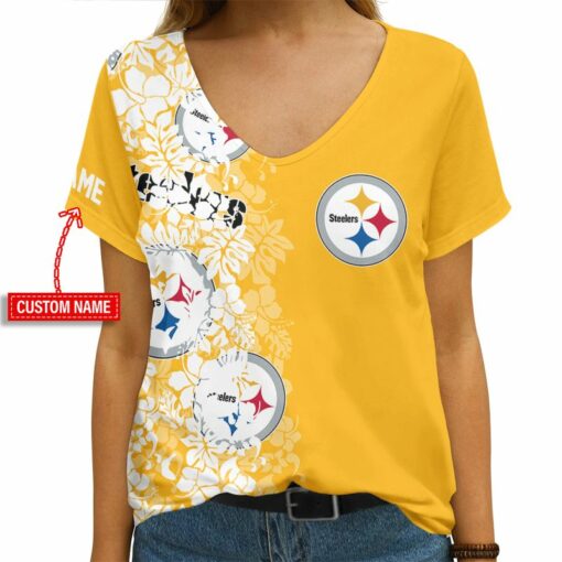 Pittsburgh Steelers Personalized V-neck Women T-shirt