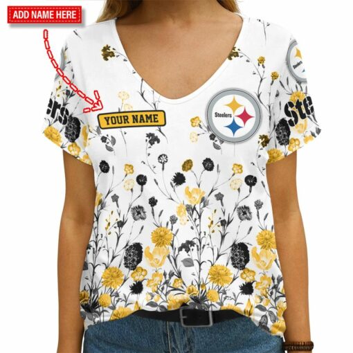 Pittsburgh Steelers Personalized V-neck Women T-shirt