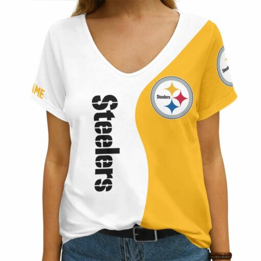 Pittsburgh Steelers Personalized V-neck Women T-shirt