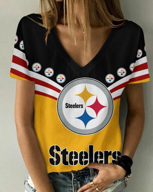 Pittsburgh Steelers Personalized V-neck Women T-shirt