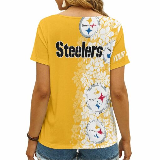 Pittsburgh Steelers Personalized V-neck Women T-shirt