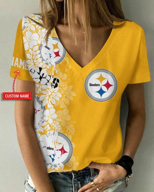 Pittsburgh Steelers Personalized V-neck Women T-shirt