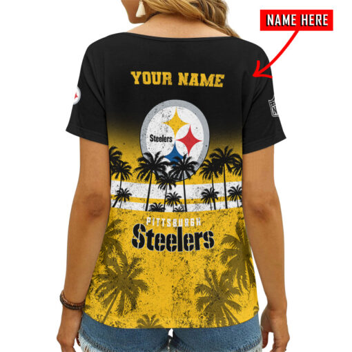 Pittsburgh Steelers Personalized V-neck Women T-shirt AGC73