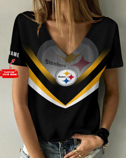 Pittsburgh Steelers Personalized V-neck Women T-shirt AGC90