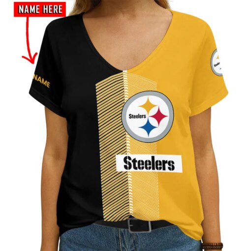 Pittsburgh Steelers Personalized V-neck Women T-shirt AGCWTS220