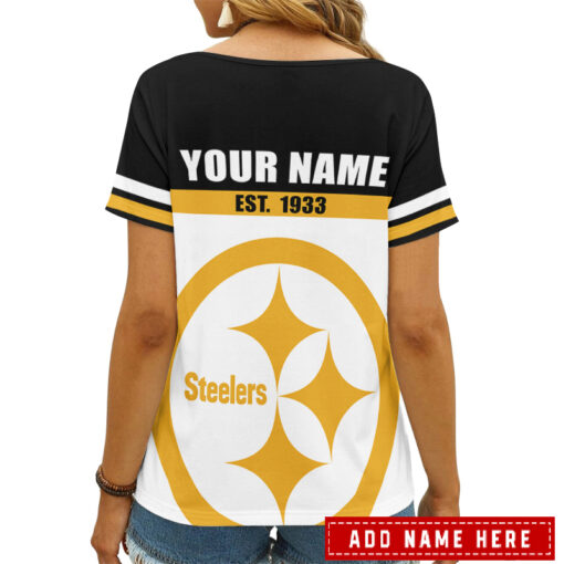 Pittsburgh Steelers Personalized V-neck Women T-shirt AGCWTS301