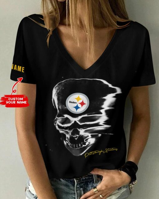 Pittsburgh Steelers Personalized V-neck Women T-shirt BG795