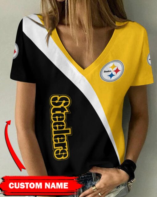 Pittsburgh Steelers Personalized V-neck Women T-shirt BG802