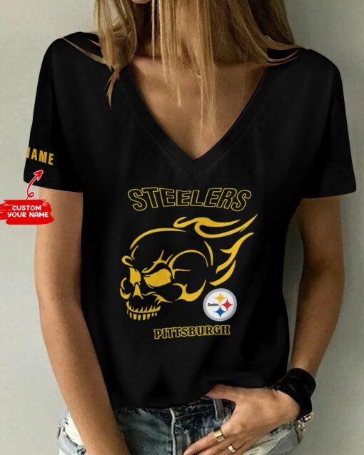 Pittsburgh Steelers Personalized V-neck Women T-shirt BG817