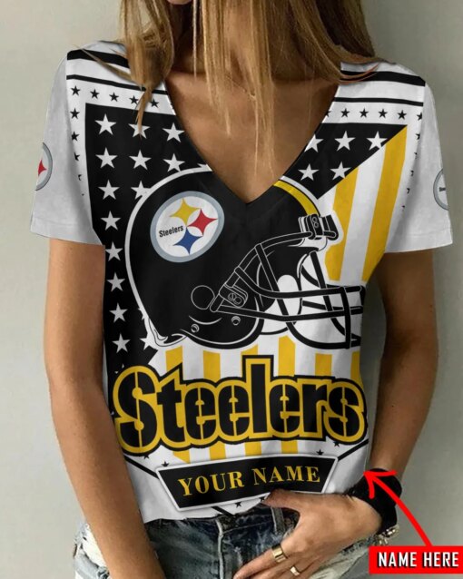 Pittsburgh Steelers Personalized V-neck Women T-shirt BG924