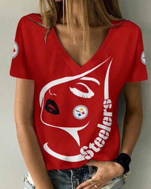 Pittsburgh Steelers Summer V-neck Women T-shirt 132