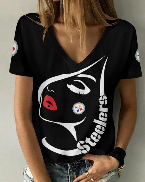 Pittsburgh Steelers Summer V-neck Women T-shirt 132