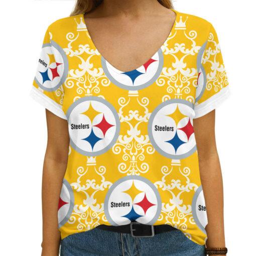 Pittsburgh Steelers Summer V-neck Women T-shirt