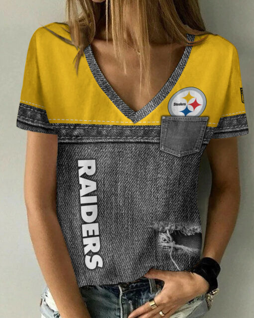 Pittsburgh Steelers Summer V-neck Women T-shirt 165