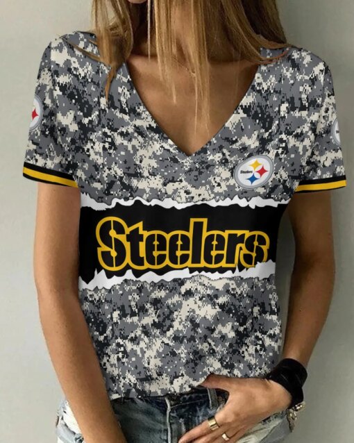 Pittsburgh Steelers V-neck Women T-shirt BG490