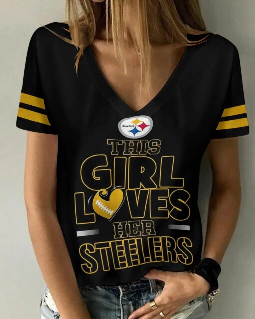 Pittsburgh Steelers V-neck Women T-shirt BG870