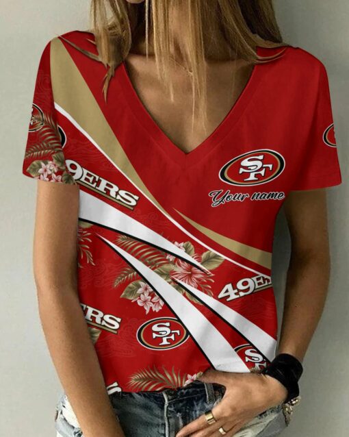 San Francisco 49ers Personalized Summer V-neck Women T-shirt 153