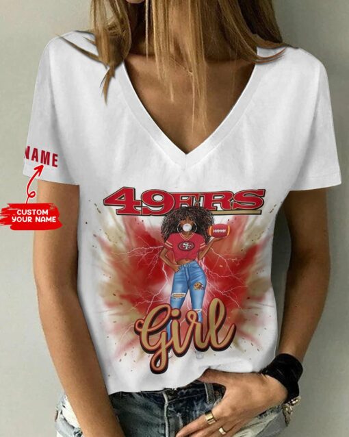 San Francisco 49ers Personalized Summer V-neck Women T-shirt BG289