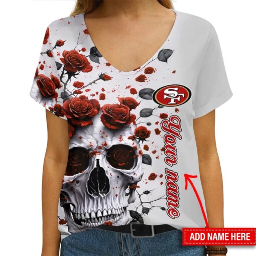 San Francisco 49ers Personalized V-neck Women T-shirt AGCWTS214