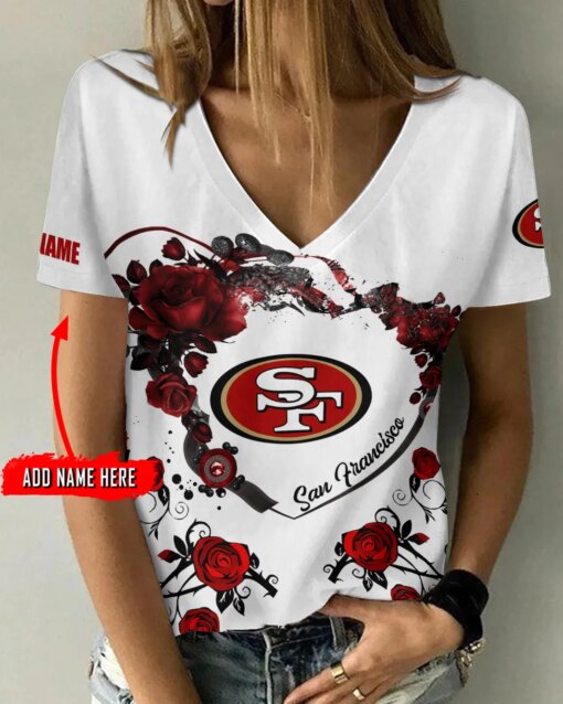 San Francisco 49ers Personalized V-neck Women T-shirt AGCWTS232