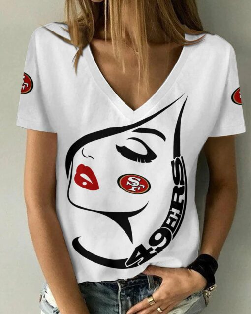 San Francisco 49ers Summer V-neck Women T-shirt 128