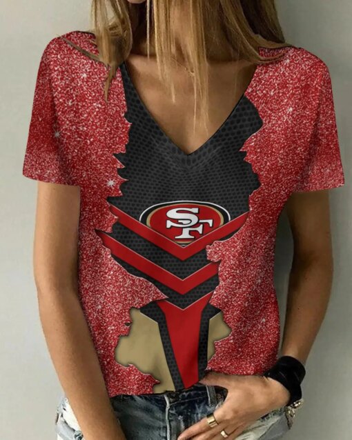 San Francisco 49ers Summer V-neck Women T-shirt BG322