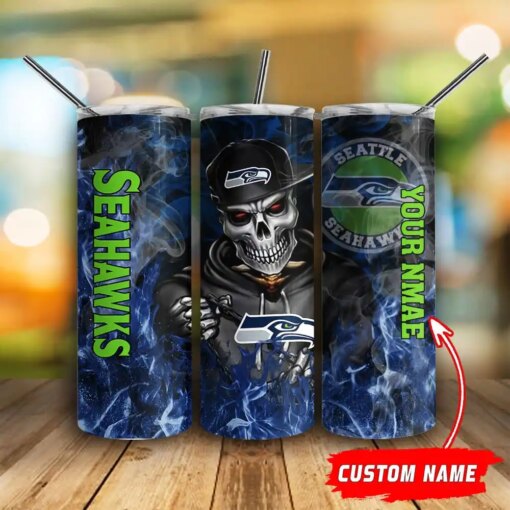 Seattle Seahawks Personalized Glitter Tumbler With Stainless Steel Straw BG94