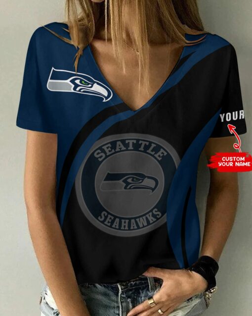 Seattle Seahawks Personalized Summer V-neck Women T-shirt BG204